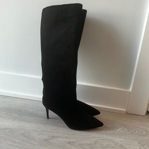 Red bottom black suede knee high boots with 3” heel. Brand new never worn.
